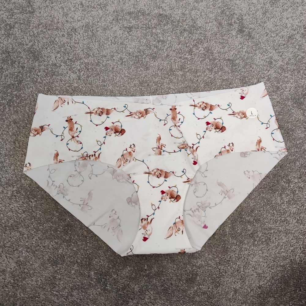 Gilly Hicks Hiphugger Panties Size Large NEW Christmas Lights Fox Reindeer Print